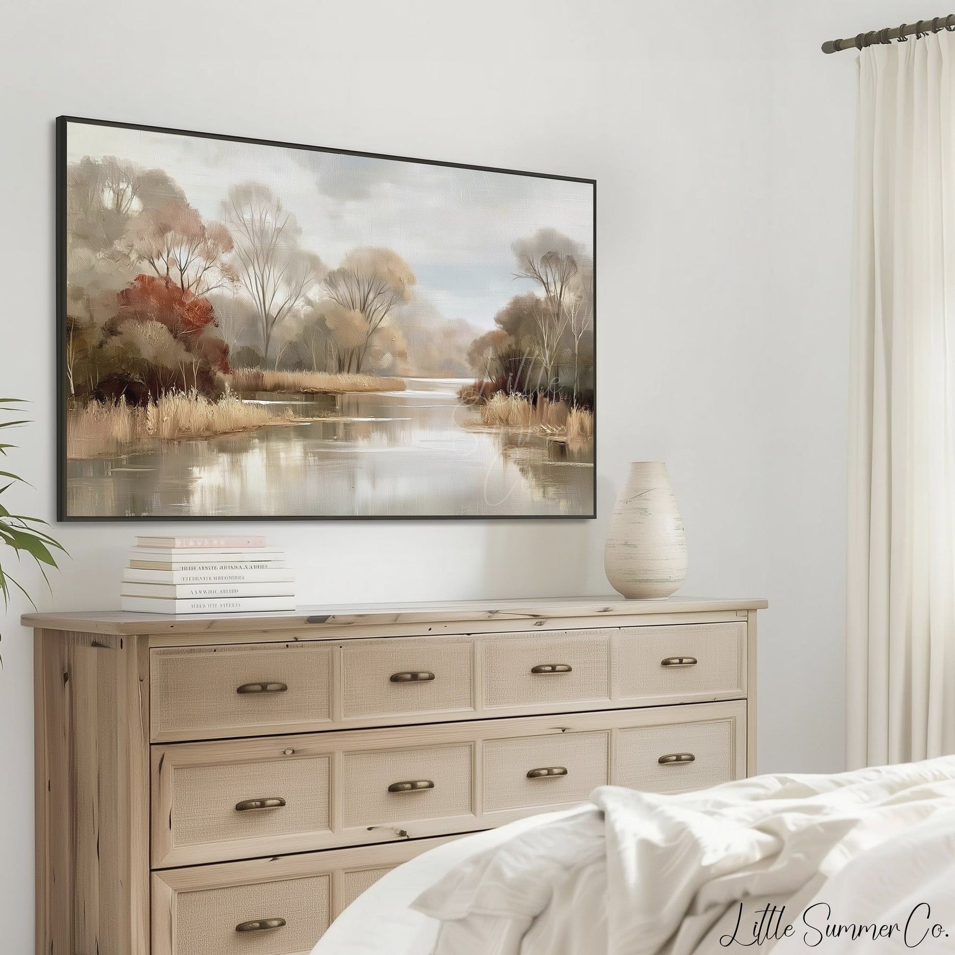 Autumn Riverbank Frame TV Art displayed on a TV