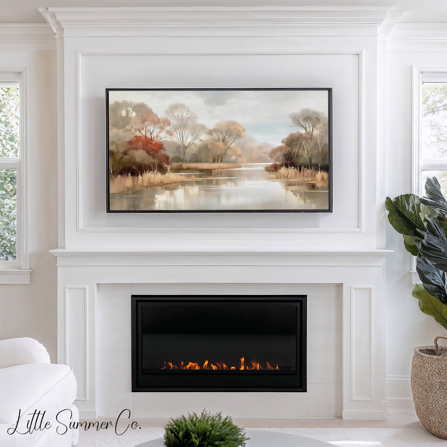 Autumn Riverbank Frame TV Art displayed on a TV