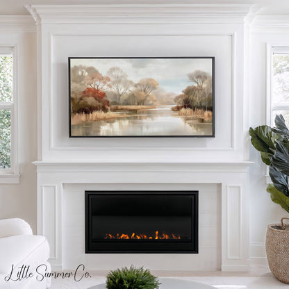 Autumn Riverbank Frame TV Art displayed on a TV