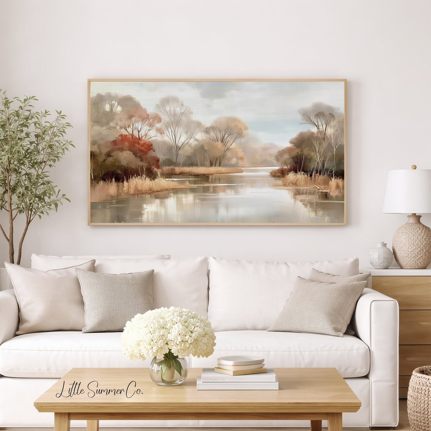 Autumn Riverbank Frame TV Art displayed on a TV