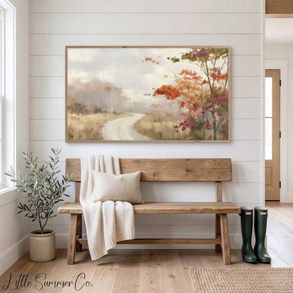 Autumn Path Frame TV Art displayed on a TV