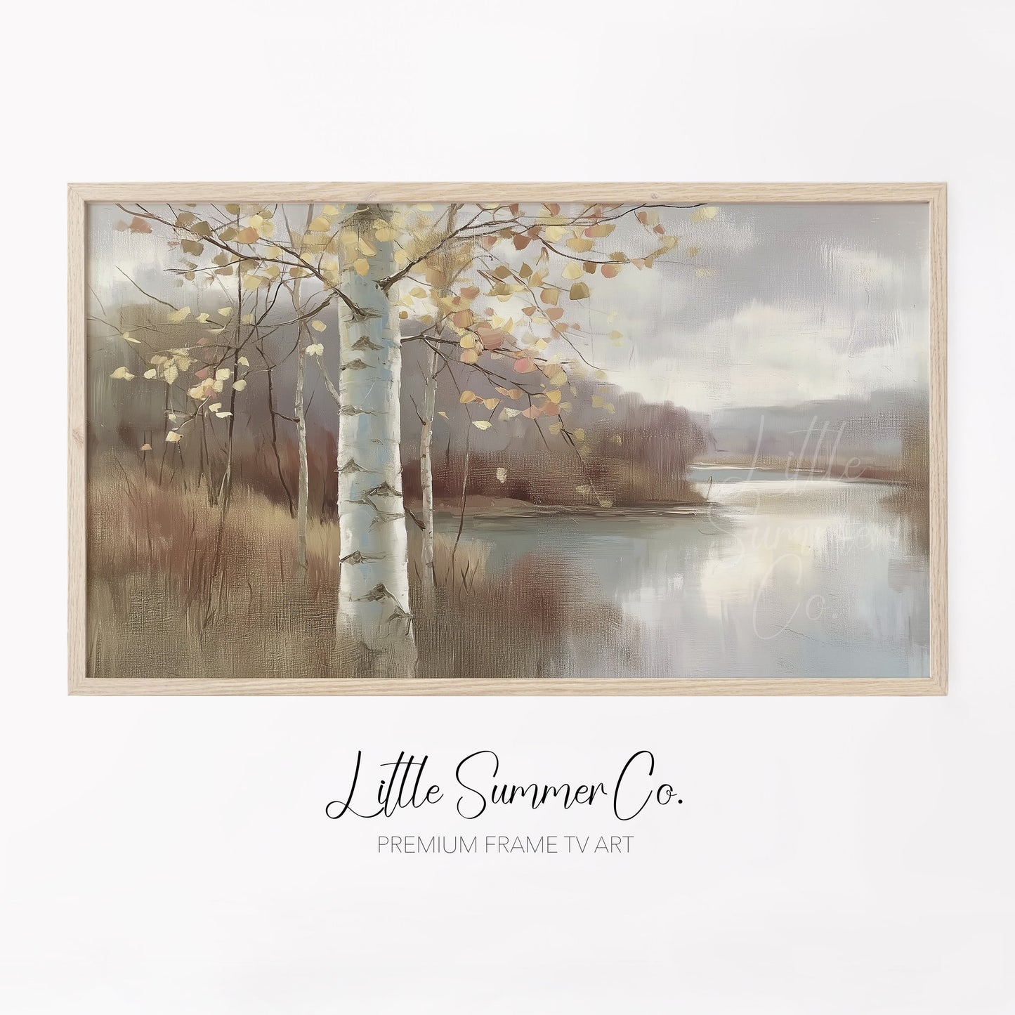 Birch Lake View Frame TV Art displayed on a TV