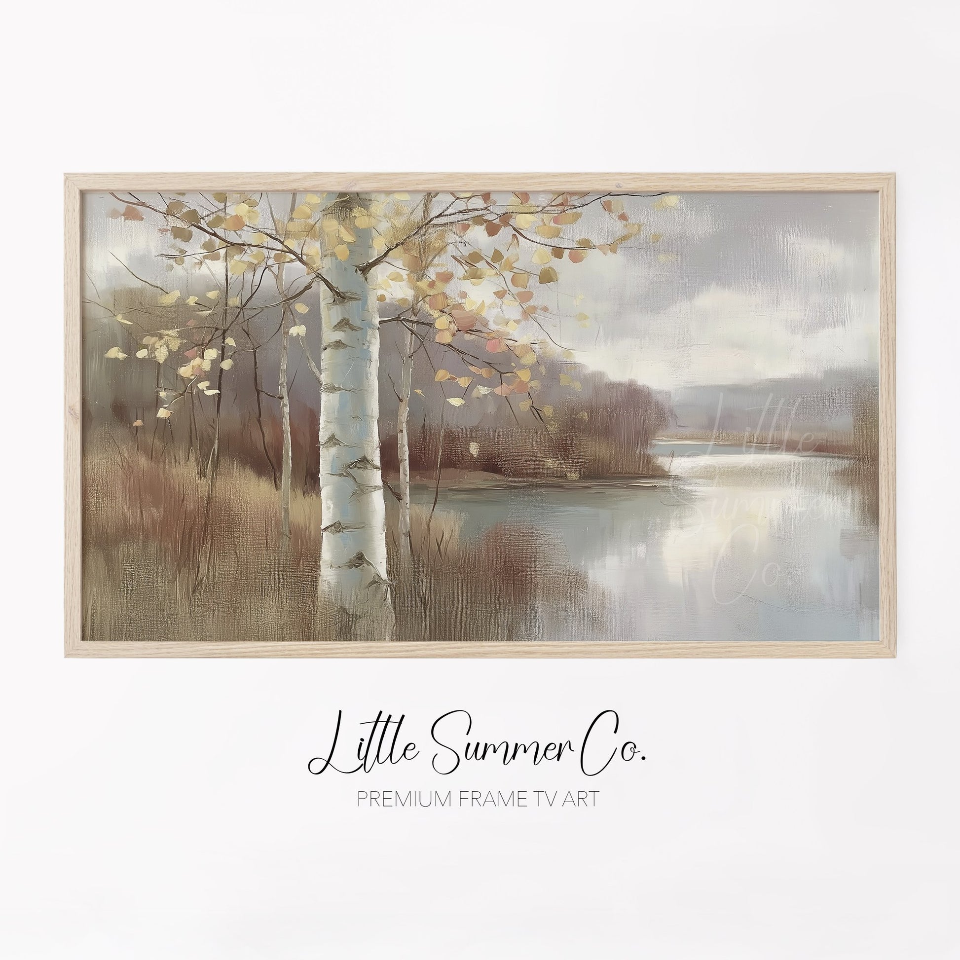 Birch Lake View Frame TV Art displayed on a TV