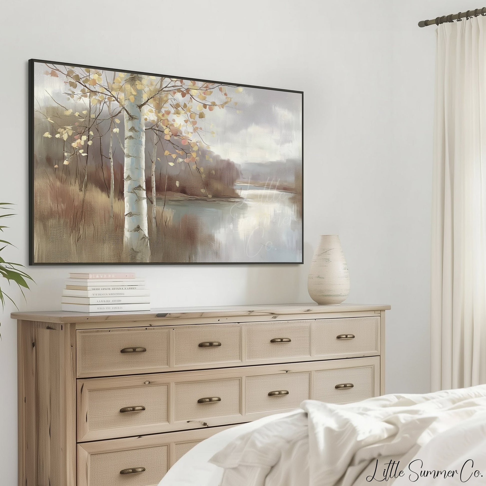 Birch Lake View Frame TV Art displayed on a TV
