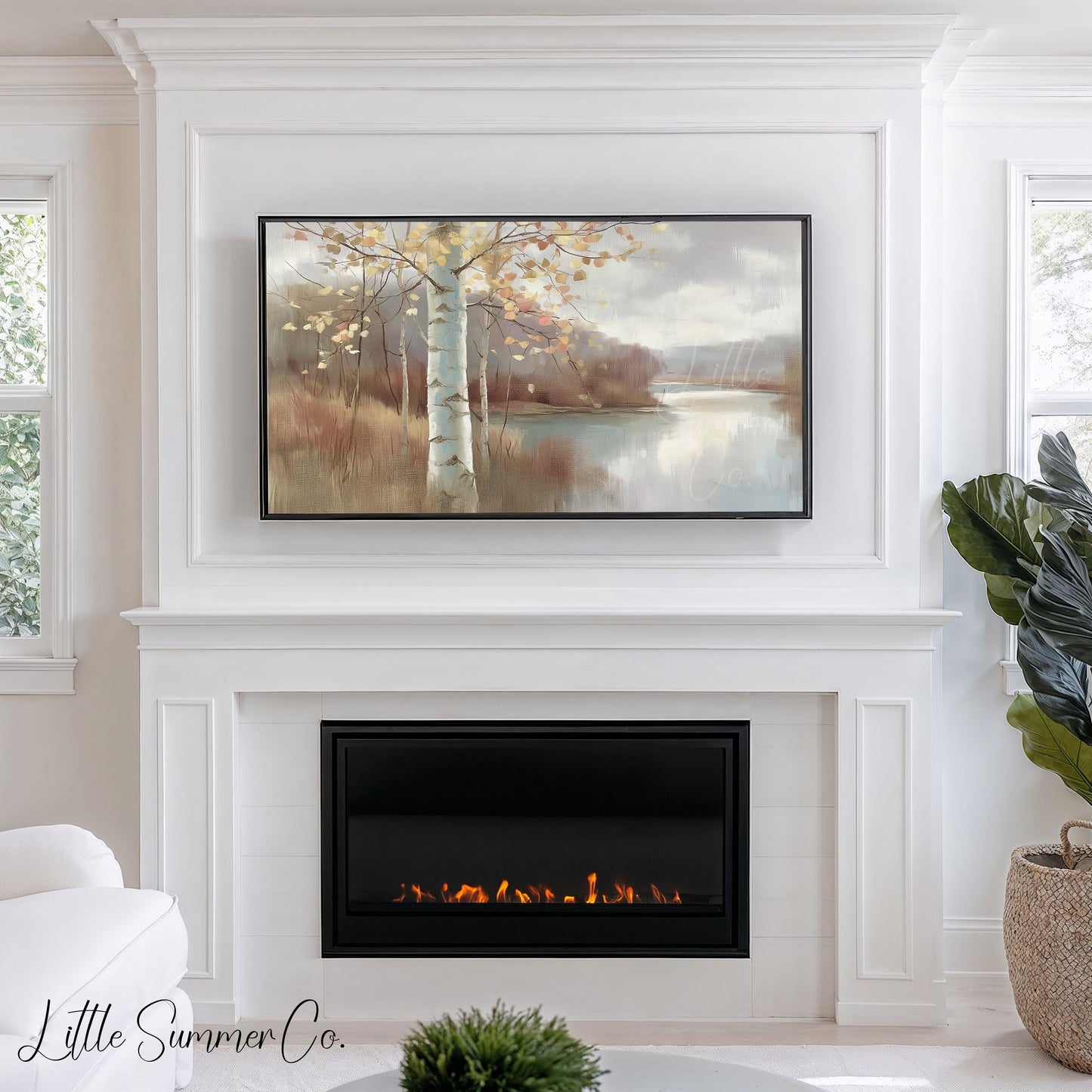 Birch Lake View Frame TV Art displayed on a TV