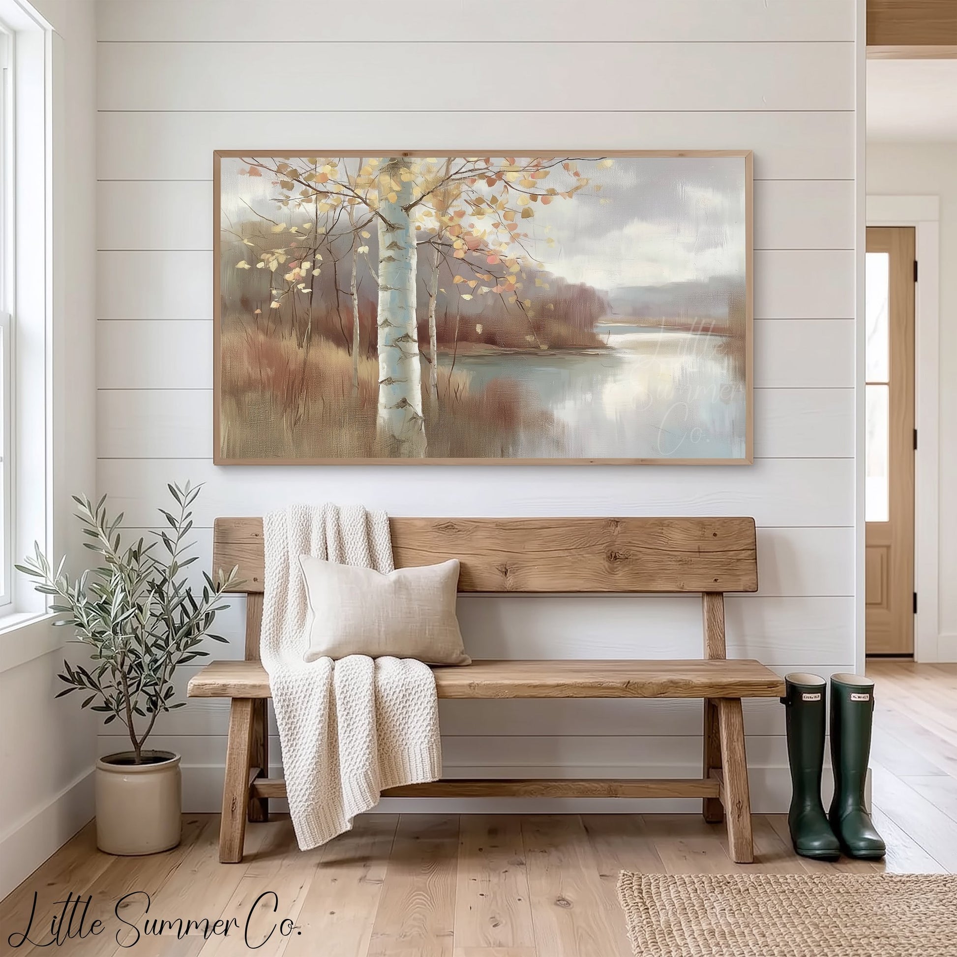 Birch Lake View Frame TV Art displayed on a TV