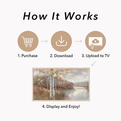 Birch Lake View Frame TV Art displayed on a TV
