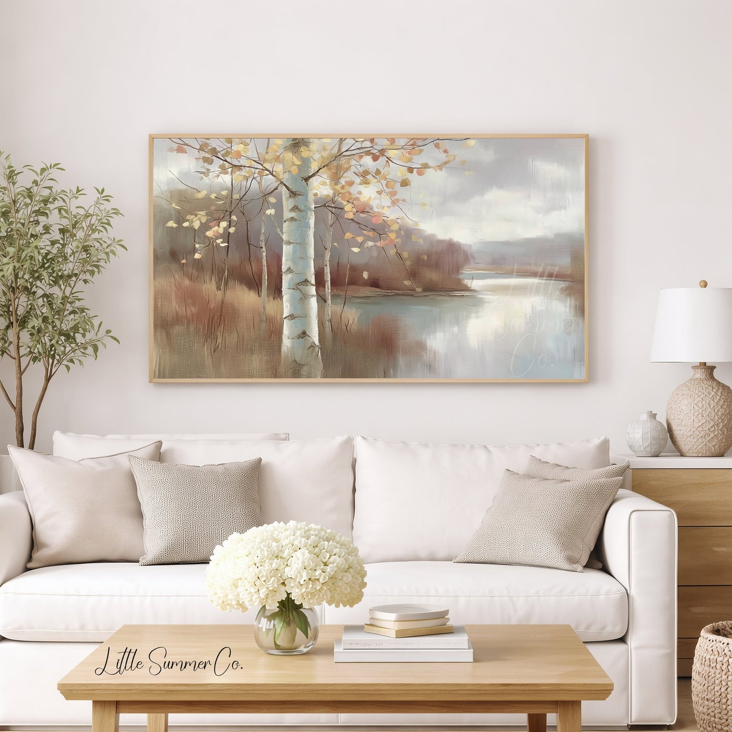 Birch Lake View Frame TV Art displayed on a TV
