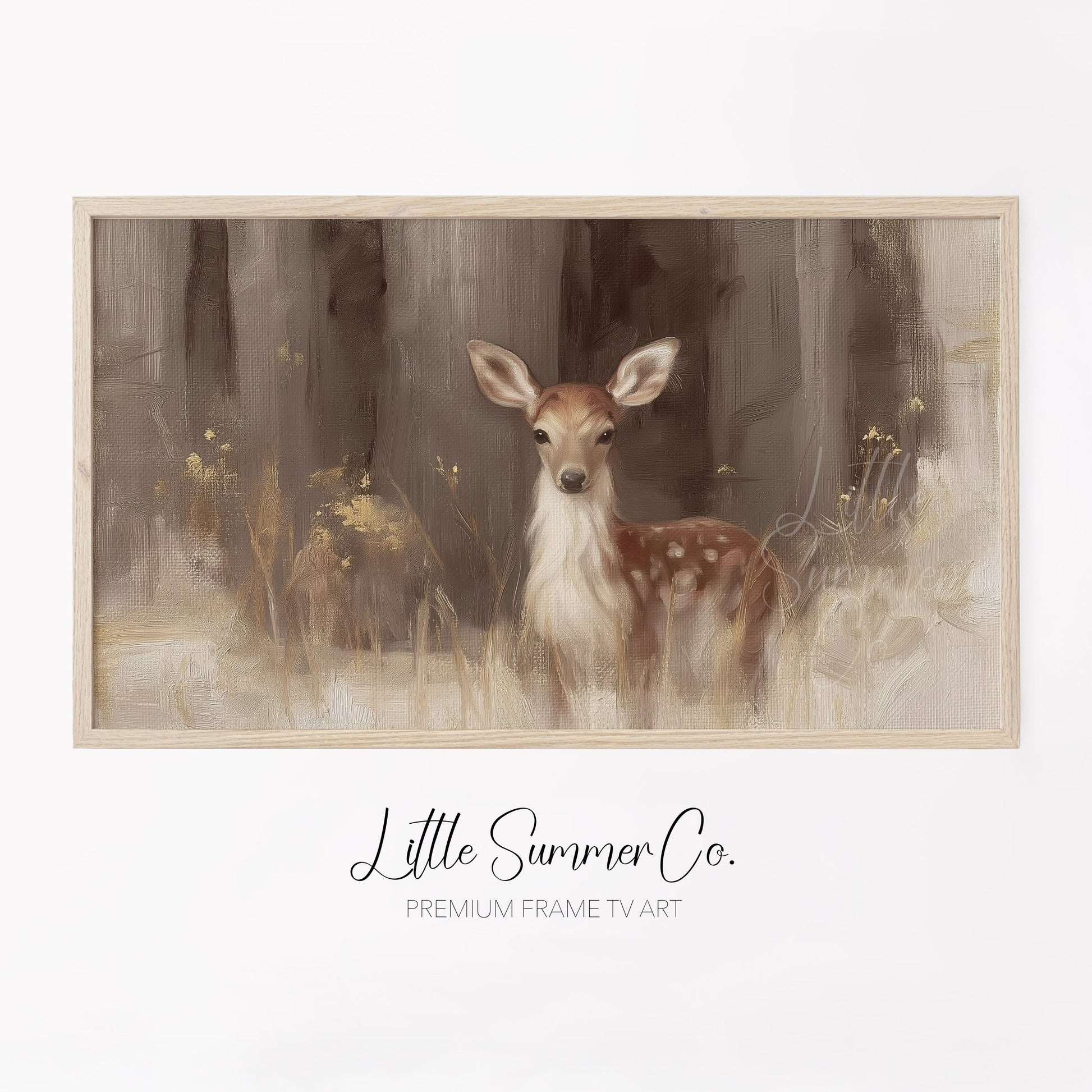 Deer In Woodland Frame TV Art displayed on a TV
