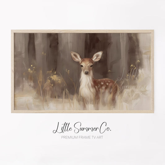 Deer In Woodland Frame TV Art displayed on a TV