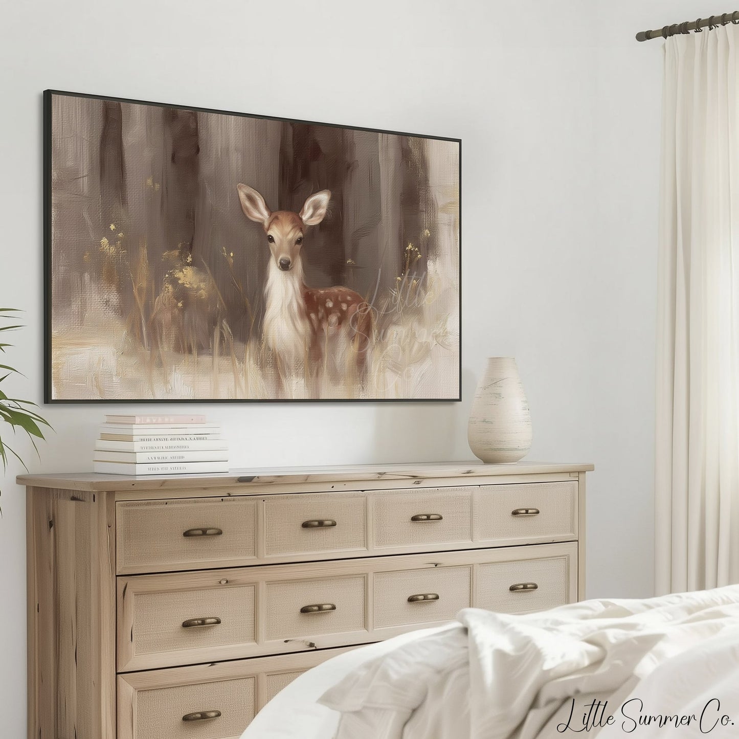 Deer In Woodland Frame TV Art displayed on a TV