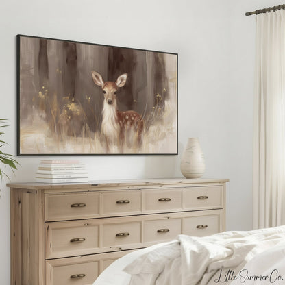 Deer In Woodland Frame TV Art displayed on a TV