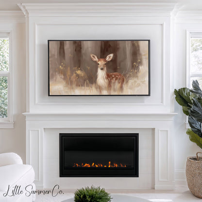 Deer In Woodland Frame TV Art displayed on a TV