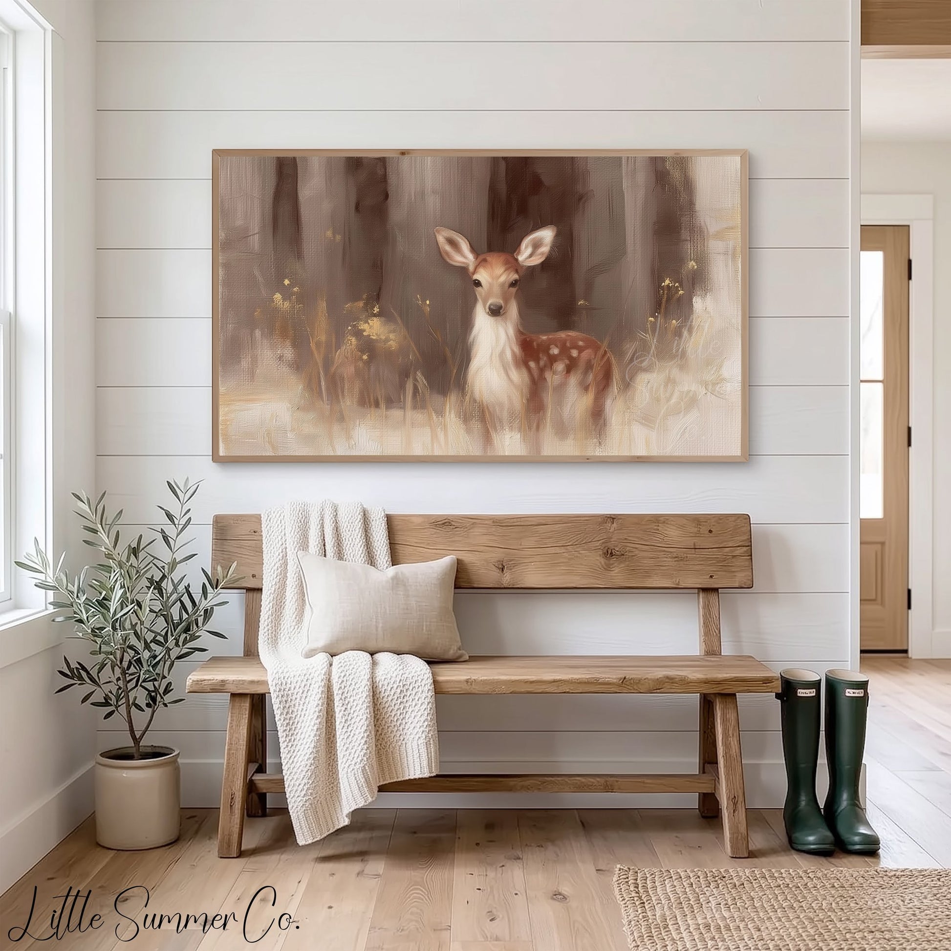 Deer In Woodland Frame TV Art displayed on a TV