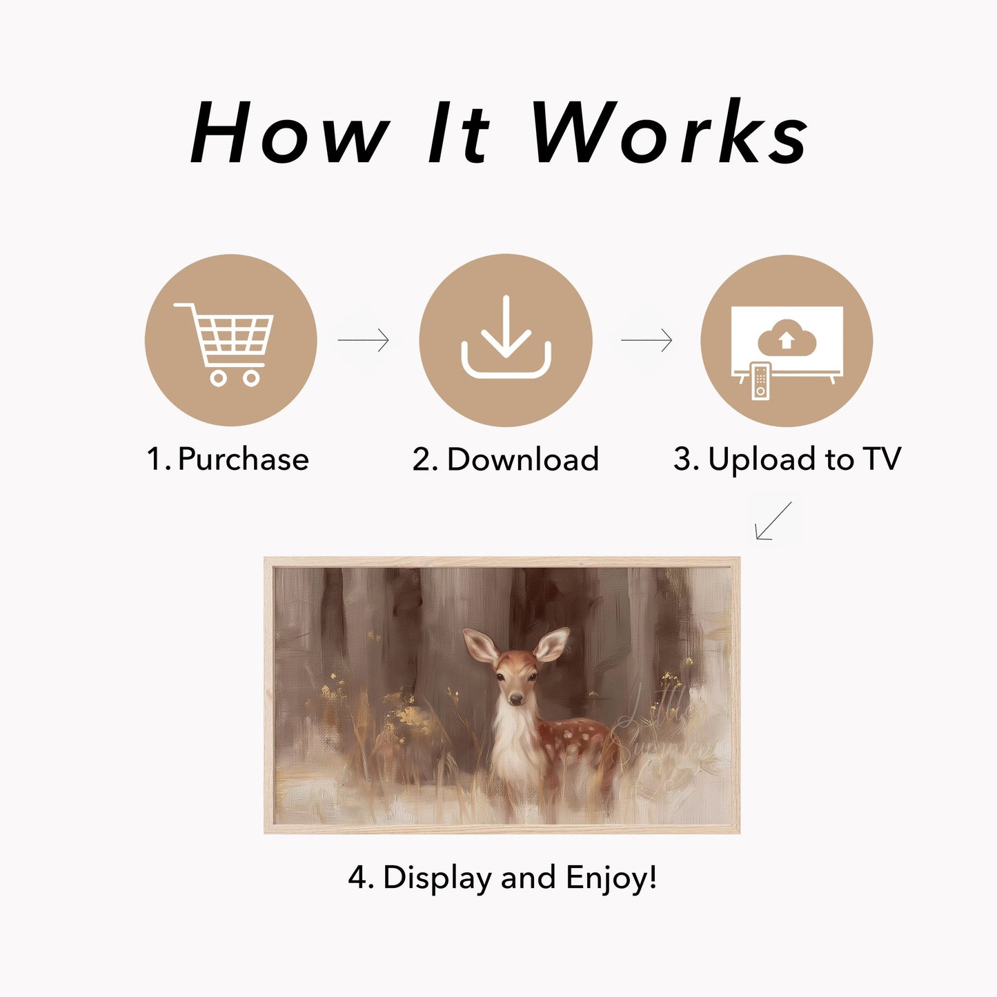 Deer In Woodland Frame TV Art displayed on a TV
