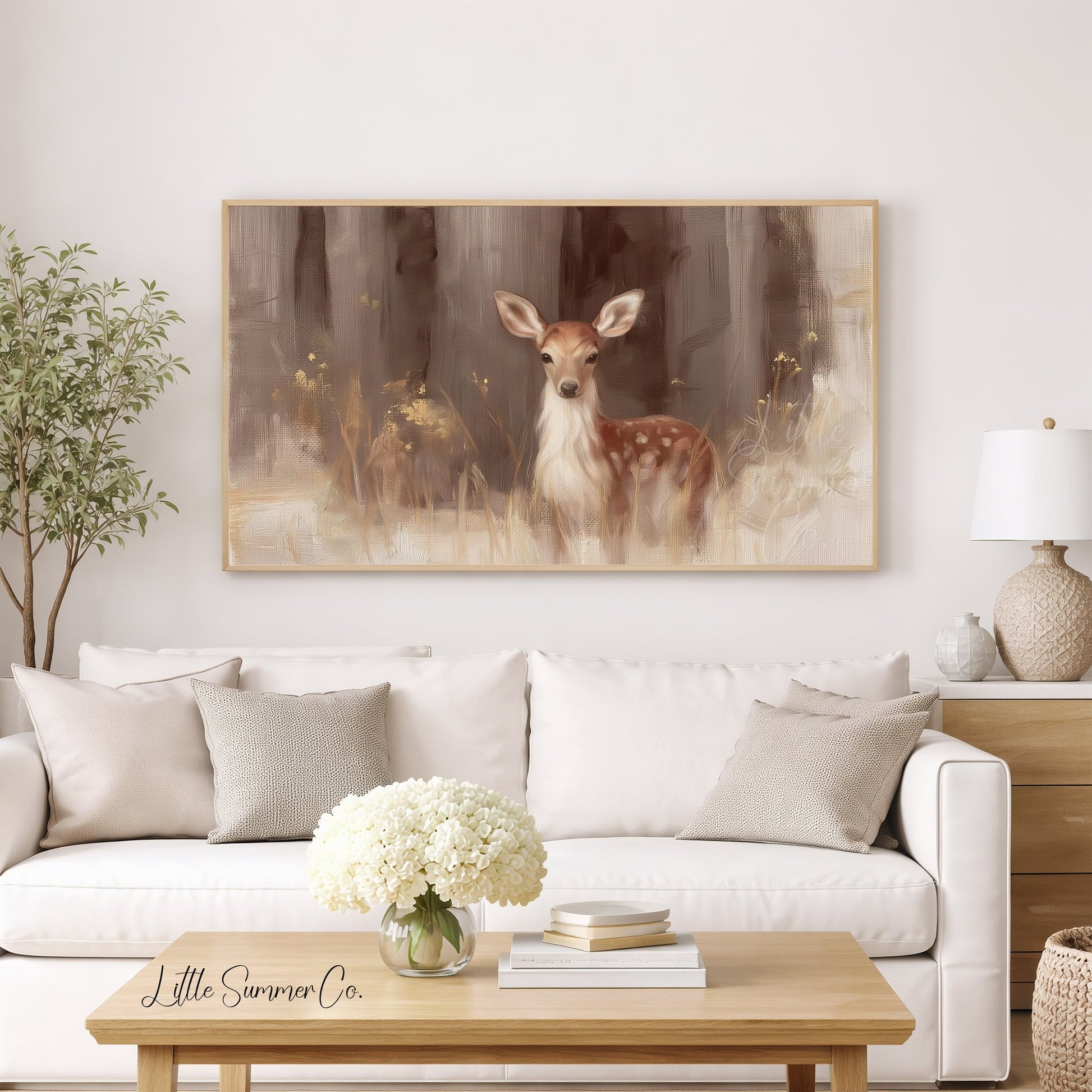 Deer In Woodland Frame TV Art displayed on a TV