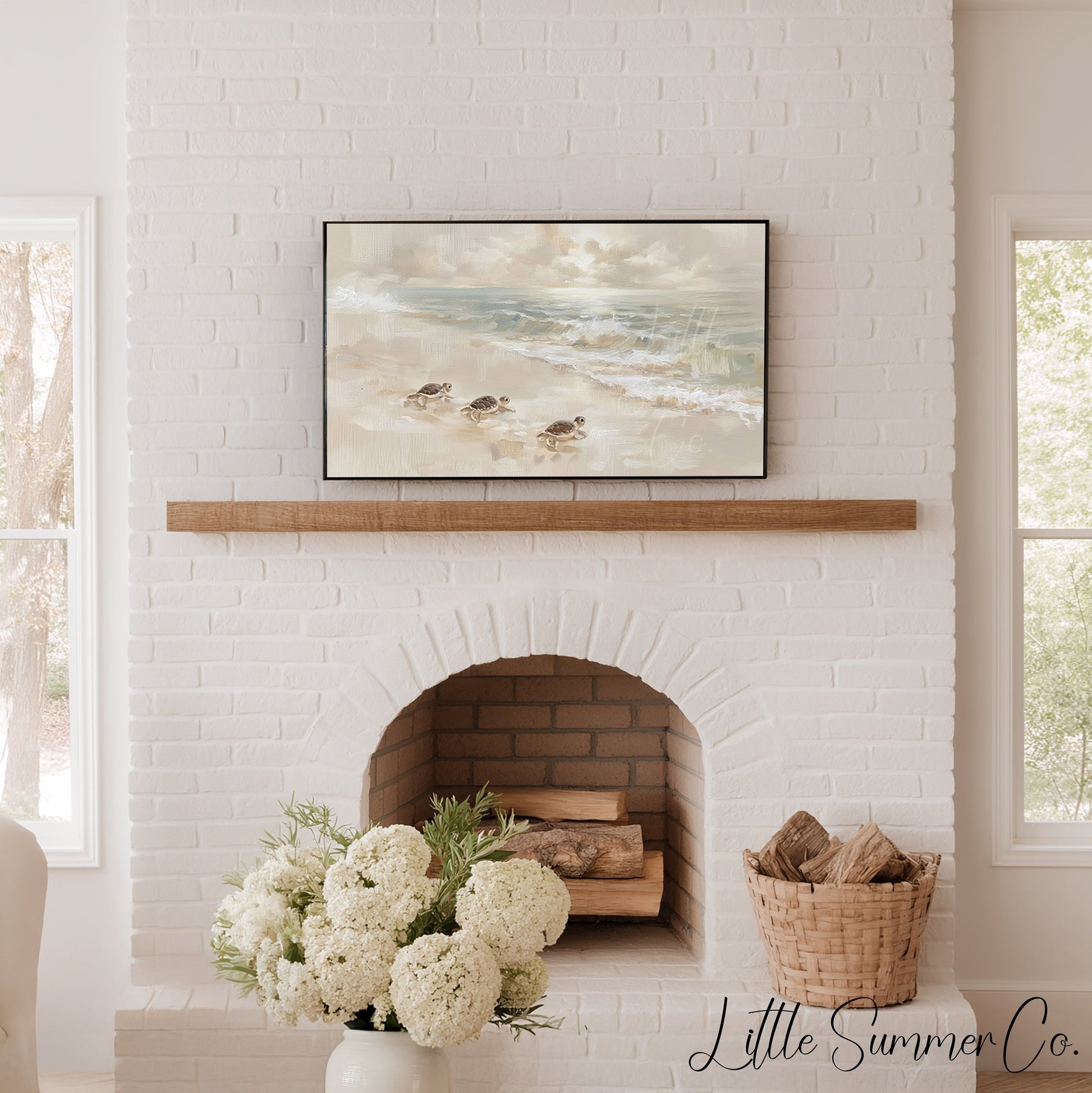 Baby Sea Turtles Frame TV Art displayed on a TV