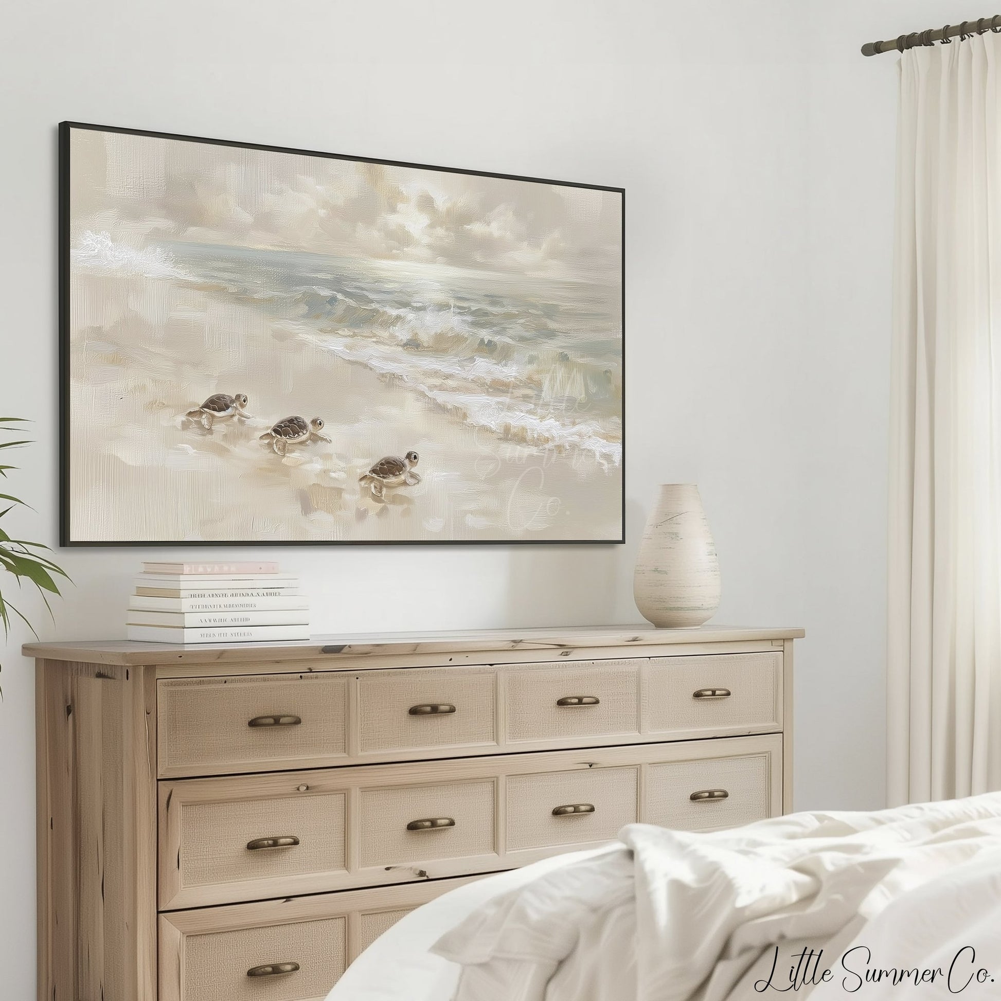 Baby Sea Turtles Frame TV Art displayed on a TV