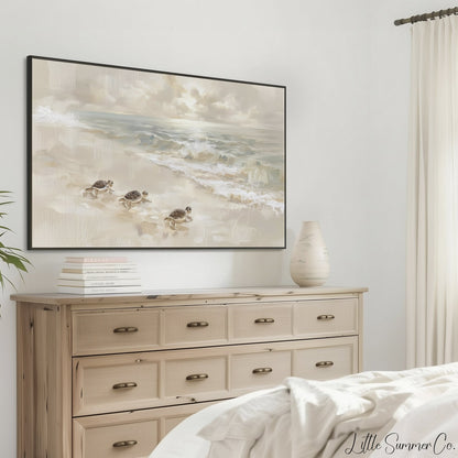 Baby Sea Turtles Frame TV Art displayed on a TV