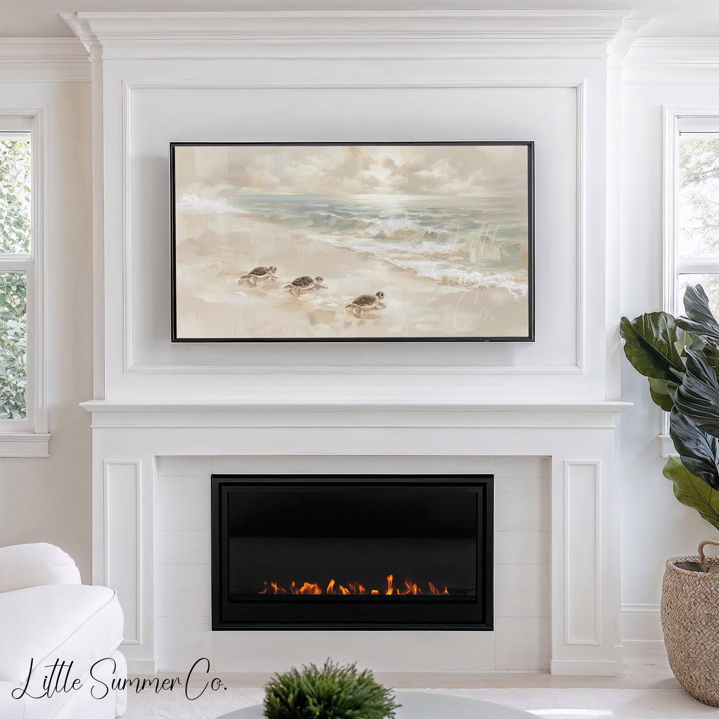 Baby Sea Turtles Frame TV Art displayed on a TV