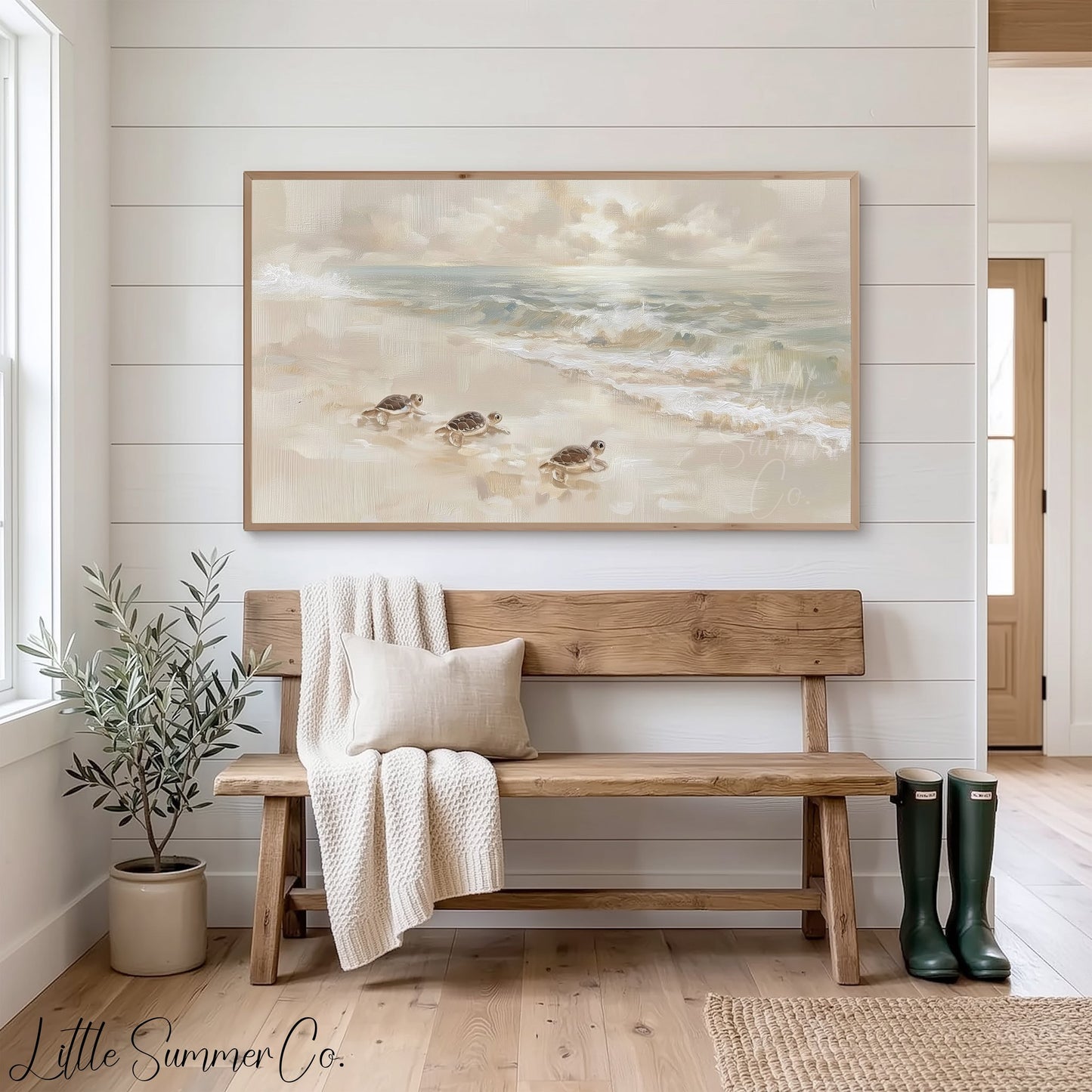 Baby Sea Turtles Frame TV Art displayed on a TV
