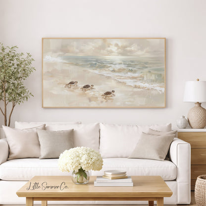 Baby Sea Turtles Frame TV Art displayed on a TV