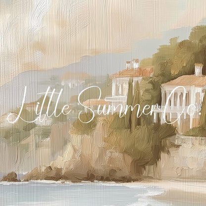 Coastal Cliff Villas Frame TV Art displayed on a TV
