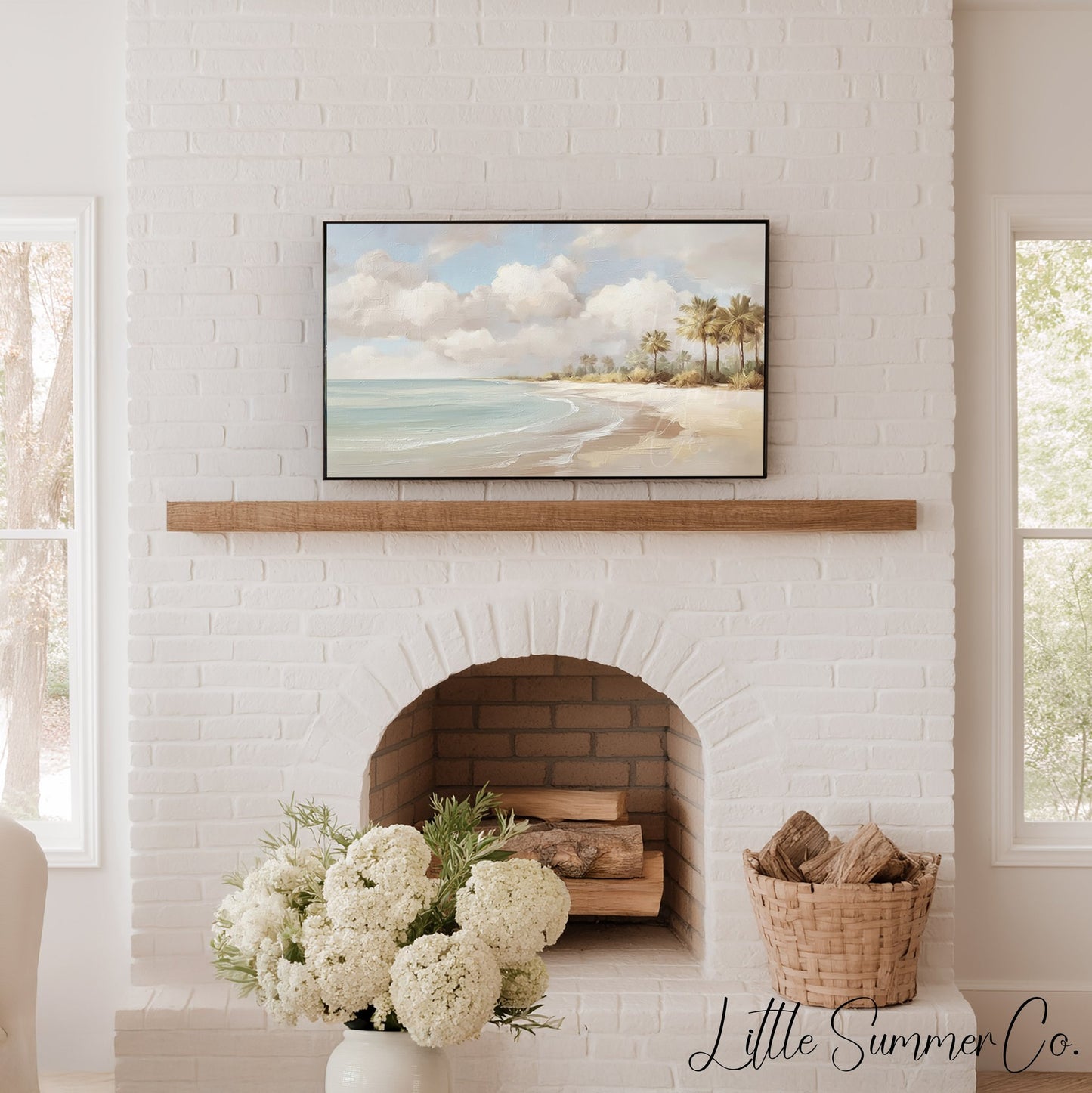 Palm Beach Shoreline Frame TV Art displayed on a TV