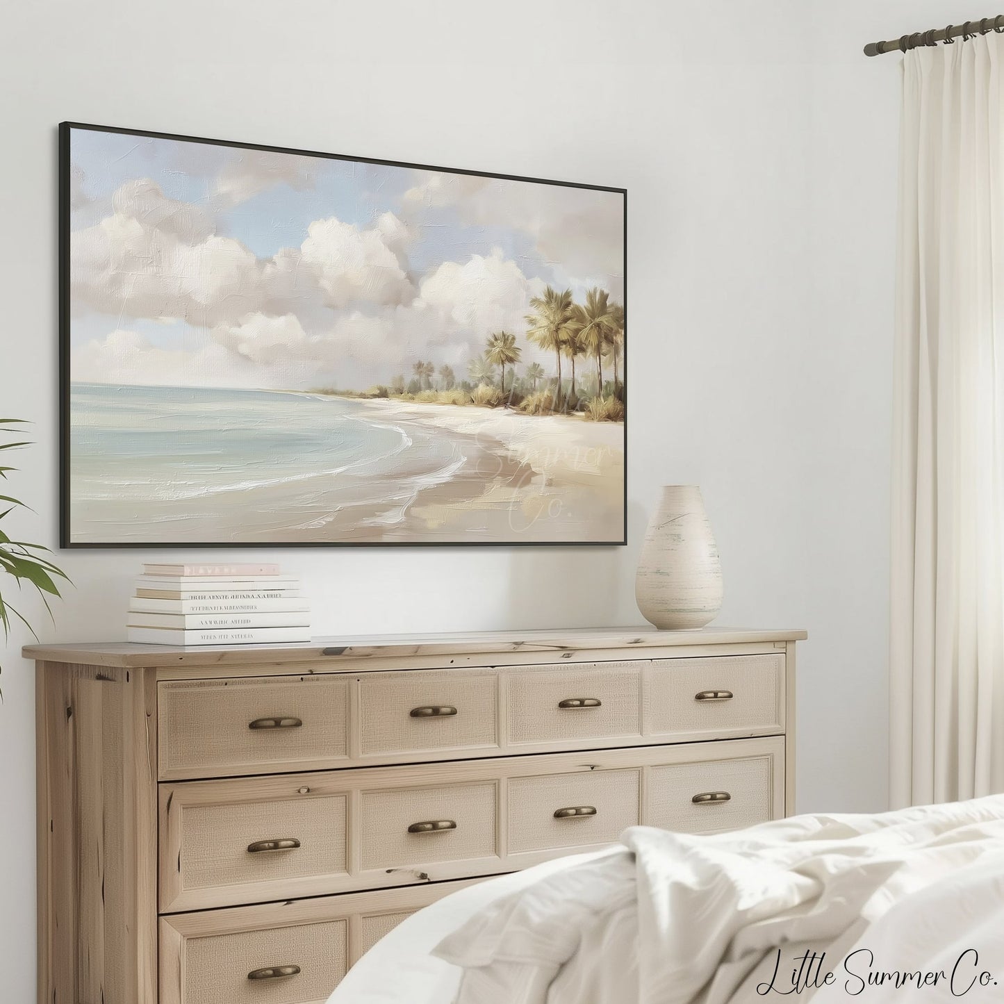 Palm Beach Shoreline Frame TV Art displayed on a TV