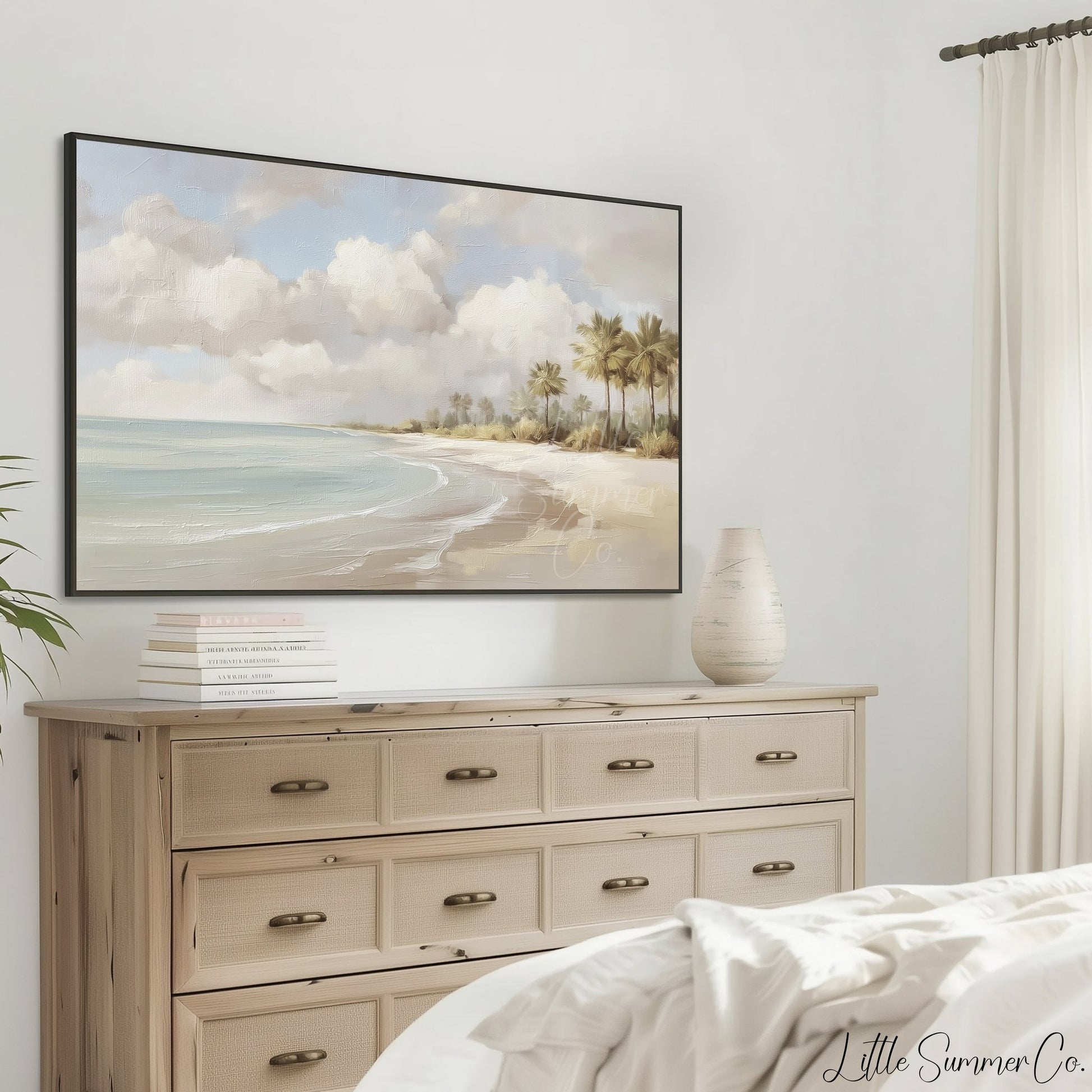 Palm Beach Shoreline Frame TV Art displayed on a TV