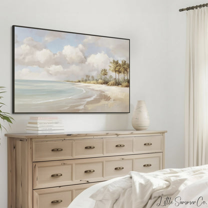 Palm Beach Shoreline Frame TV Art displayed on a TV