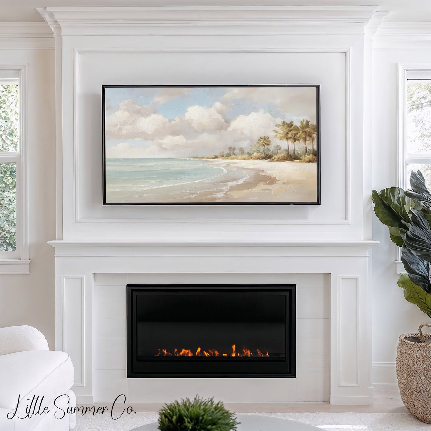 Palm Beach Shoreline Frame TV Art displayed on a TV