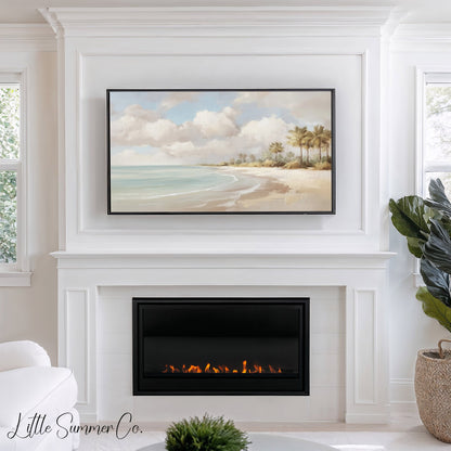Palm Beach Shoreline Frame TV Art displayed on a TV