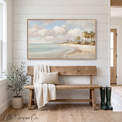 Palm Beach Shoreline Frame TV Art displayed on a TV