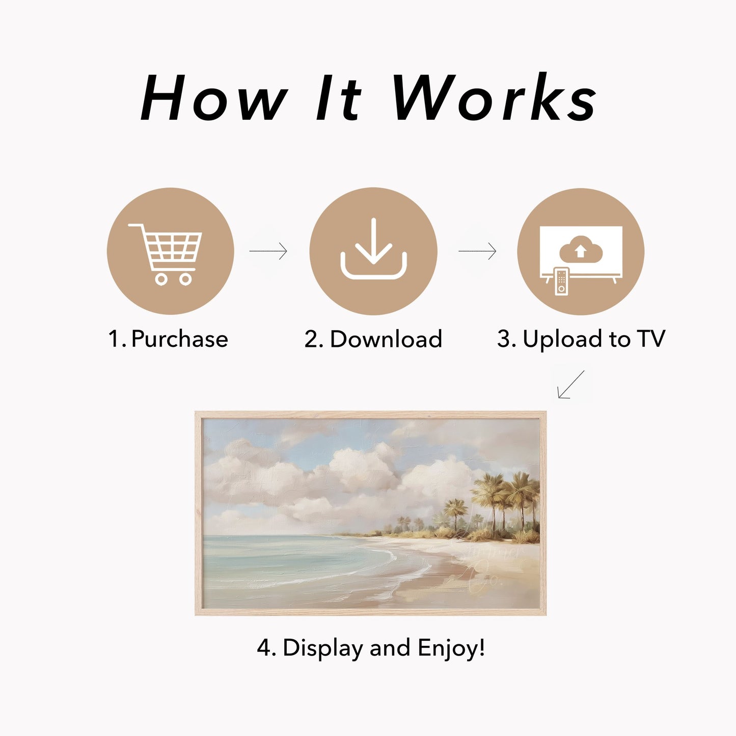 Palm Beach Shoreline Frame TV Art displayed on a TV