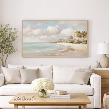 Palm Beach Shoreline Frame TV Art displayed on a TV