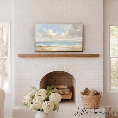 Soft Pastel Coastal Beach Scene Frame TV Art displayed on a TV