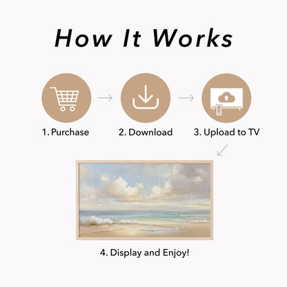 Soft Pastel Coastal Beach Scene Frame TV Art displayed on a TV