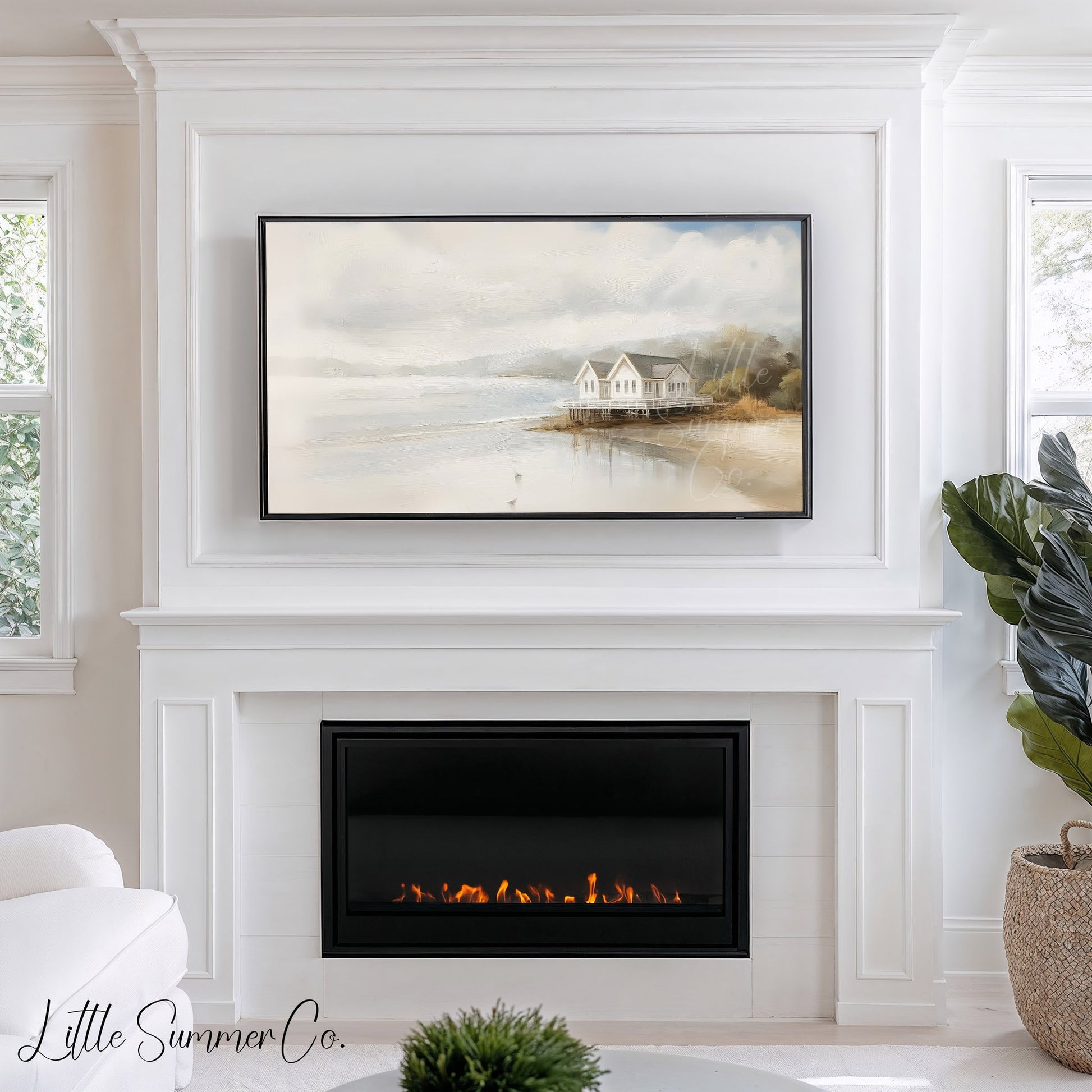 Lake House Frame TV Art displayed on a TV