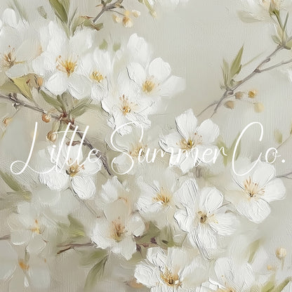 White Cherry Blossom Branch Bouquet Frame TV Art displayed on a TV