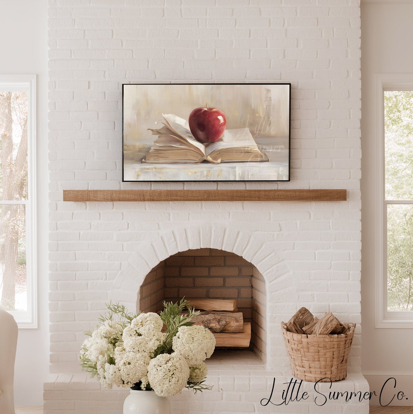 Apple On Book Frame TV Art displayed on a TV