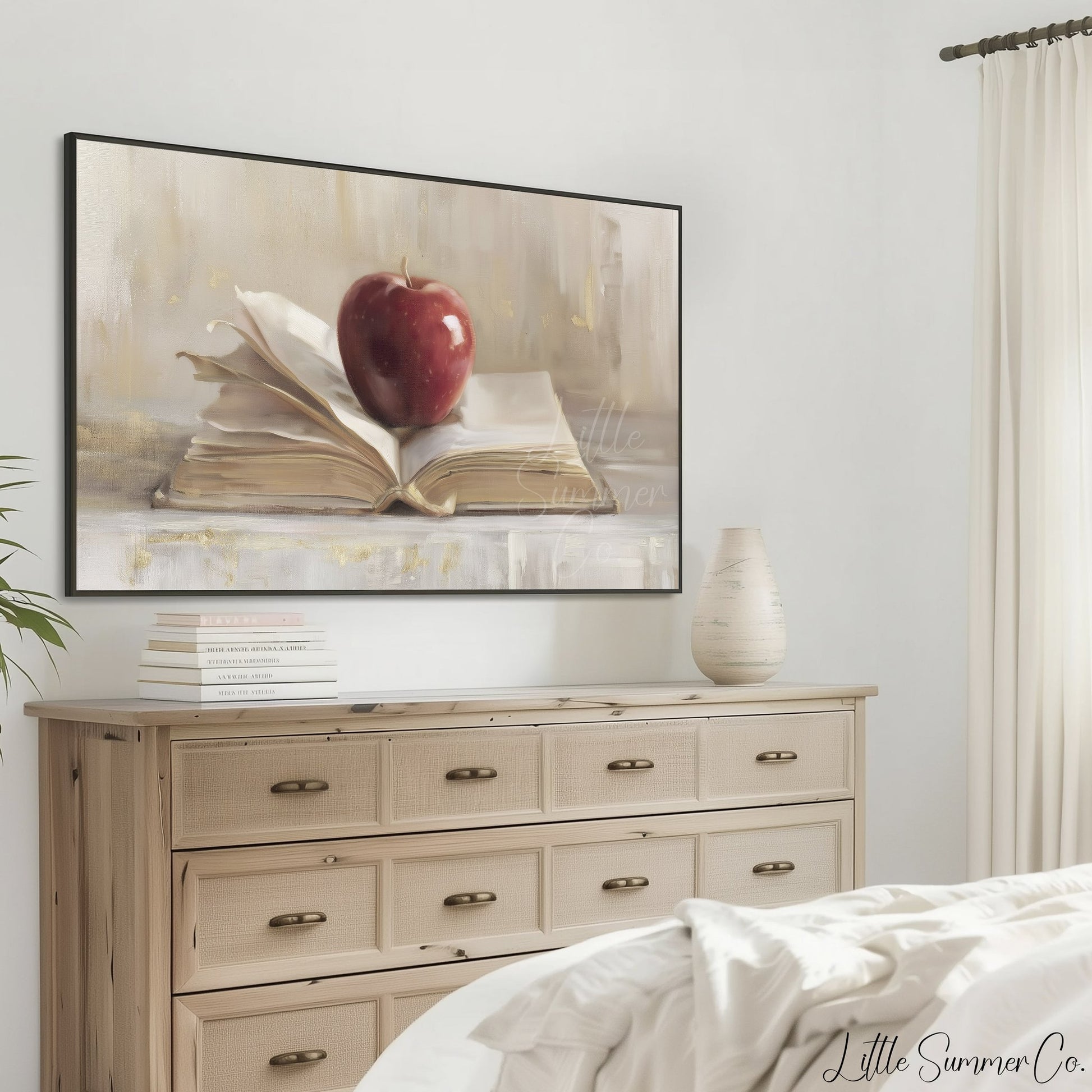 Apple On Book Frame TV Art displayed on a TV