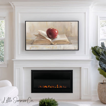 Apple On Book Frame TV Art displayed on a TV