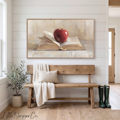 Apple On Book Frame TV Art displayed on a TV