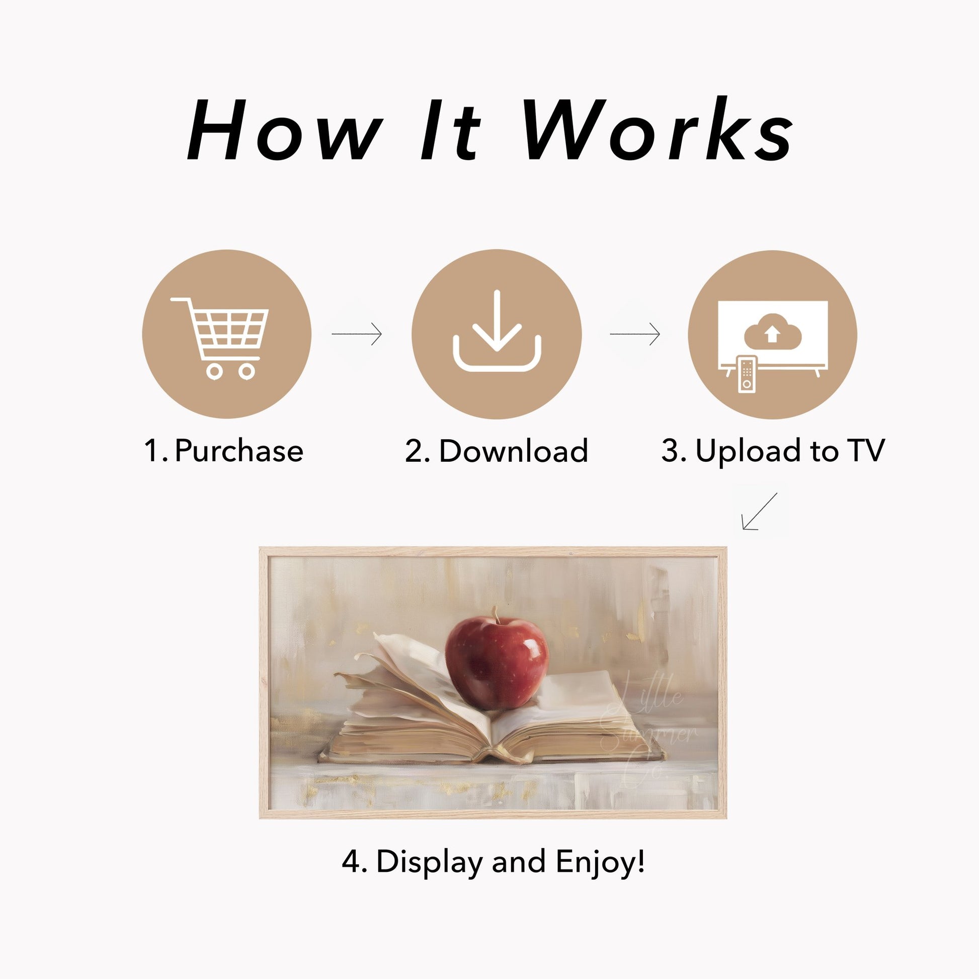 Apple On Book Frame TV Art displayed on a TV