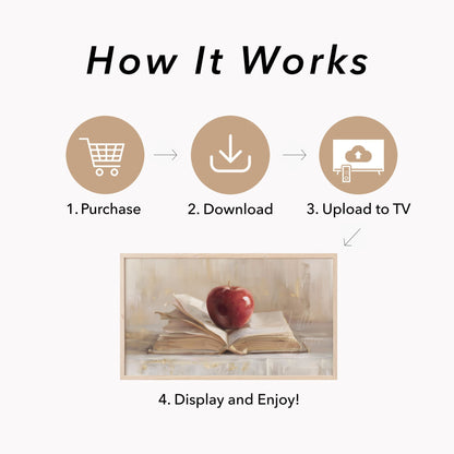 Apple On Book Frame TV Art displayed on a TV