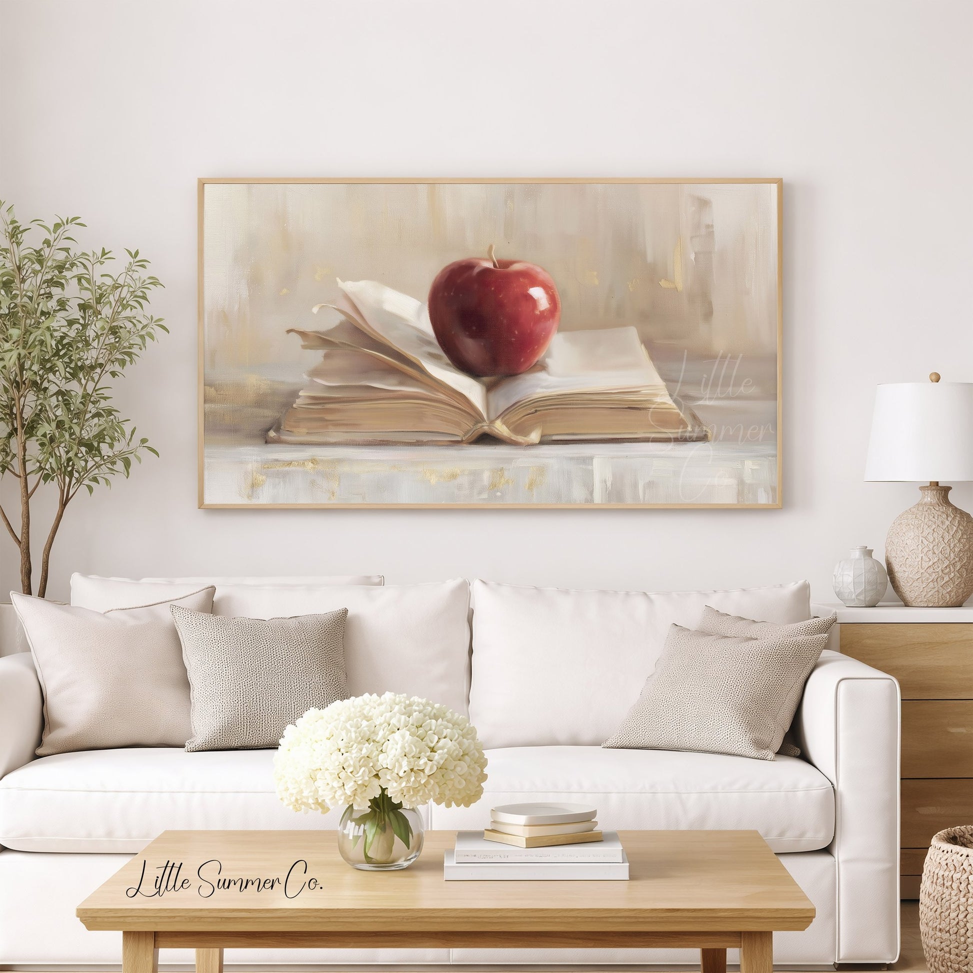 Apple On Book Frame TV Art displayed on a TV