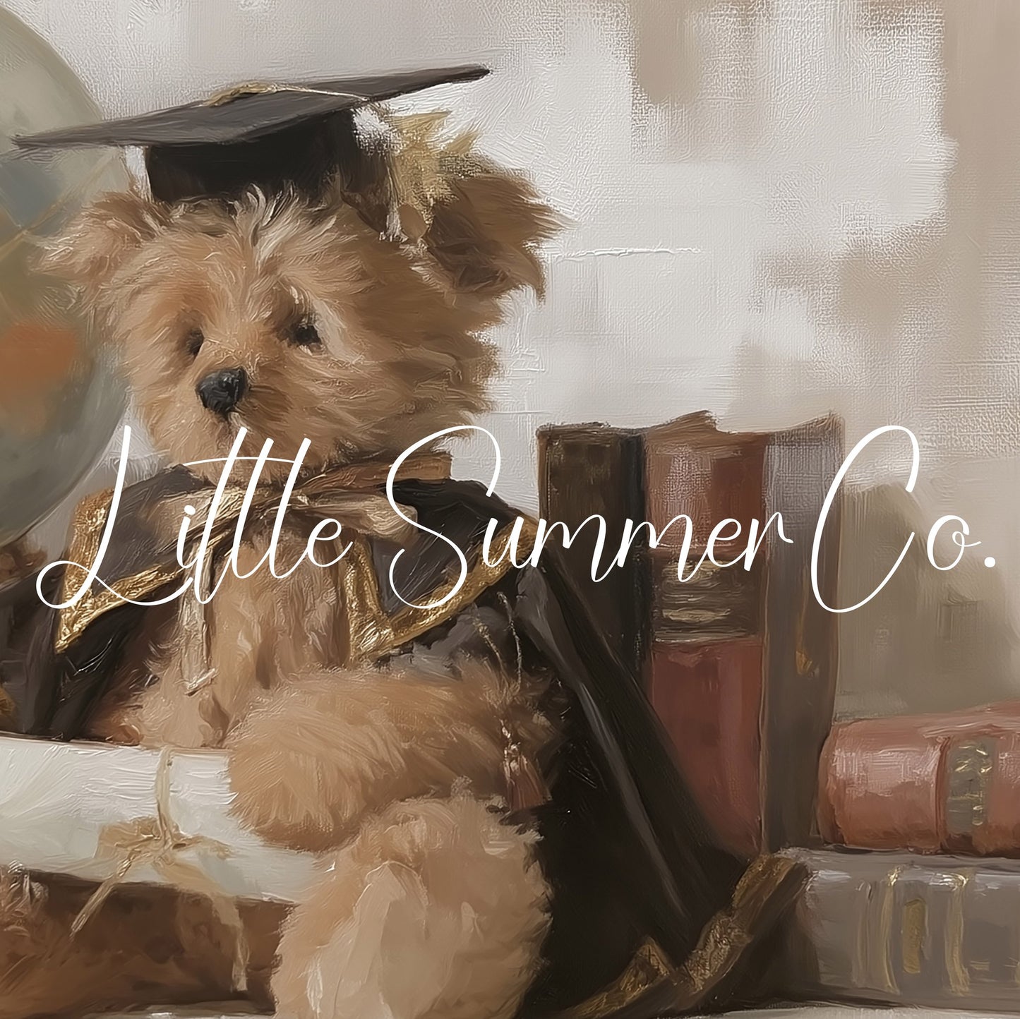 Graduation Bear With Books And Globe Frame TV Art displayed on a TV