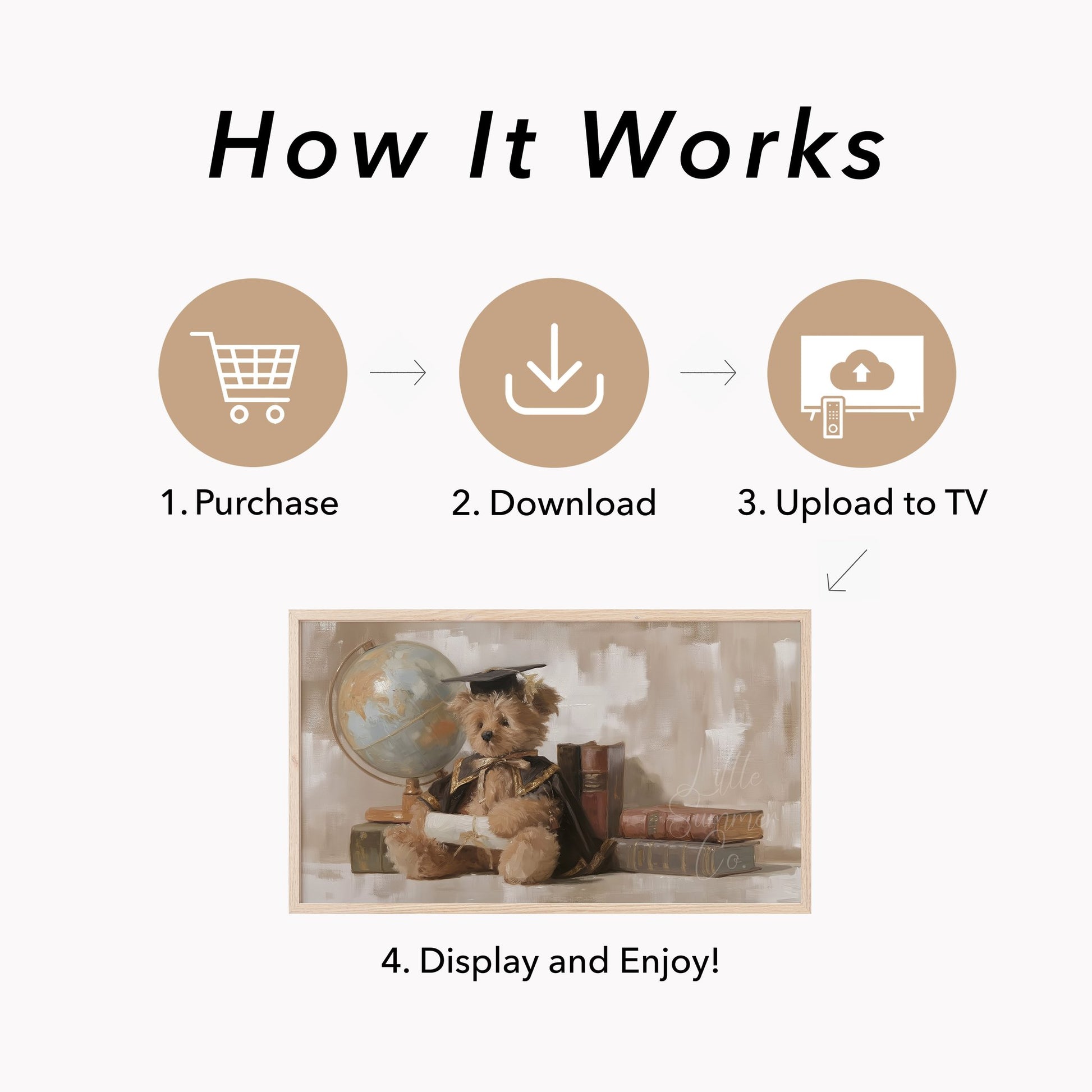 Graduation Bear With Books And Globe Frame TV Art displayed on a TV