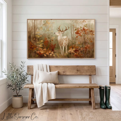 Woodland Deer Frame TV Art displayed on a TV